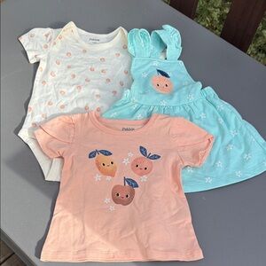 🍄18m Pekkle three-piece girls peach, organic cotton set with dress NWOT